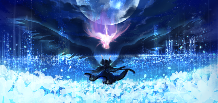 Обои на рабочий стол Homura Akemi / Хомура Акэми и Madoka Kaname / Мадока Канамэ из аниме Mahou Shoujo Madoka&;Magika / Девочка-волшебница Мадока