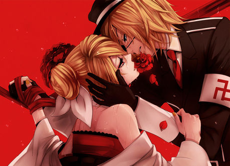 Обои на рабочий стол Вокалоиды Рин и Лен Кагамине / Vocaloid Rin & Len Kagamine, художник Suzunosuke