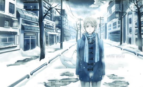 Обои на рабочий стол Kanbara Akihito / Канбара Акихито из аниме Kyoukai no Kanata / За гранью, художник Saito Yukihiro (white world)