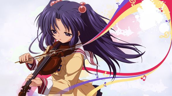Обои на рабочий стол Девушка играет на скрипке, Ichinose Kotomi Clannad