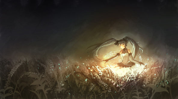 Обои на рабочий стол Vocaloid Miku Hatsune / Вокалоид Мику Хатсуне в поле