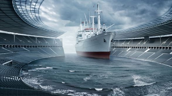 Обои на рабочий стол Корабль на морской базе, работа Ули Штайгера / Uli Staiger