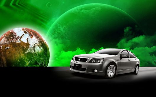 Обои на рабочий стол Авто серого цвета на фоне космоса