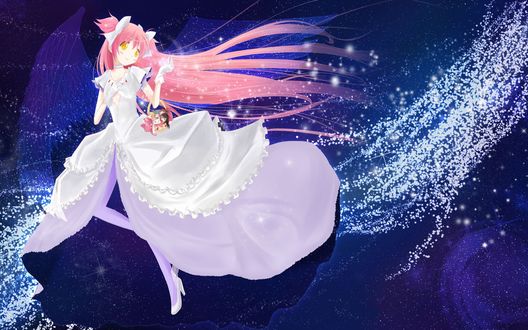 Обои на рабочий стол Девушка в белом платье с розовыми волосами, Puella Magi Madoka Magica