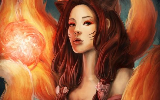 Обои на рабочий стол Девушка-лисица / Ahri / Ари, персонаж из игры League of Legends / Лига Легенд