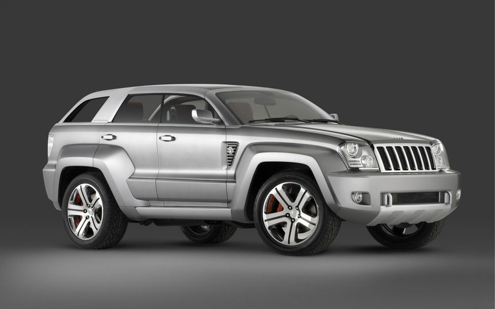 Обои для рабочего стола Белый Jeep Grand Cherokee / Джип Гранд Чероки на сером фоне