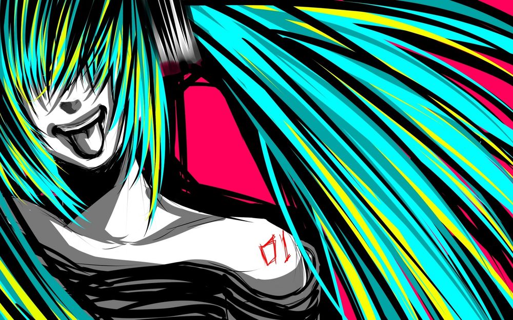 Обои для рабочего стола Vocaloid Hatsune Miku / Вокалоид Хатсуне Мику показывает язык