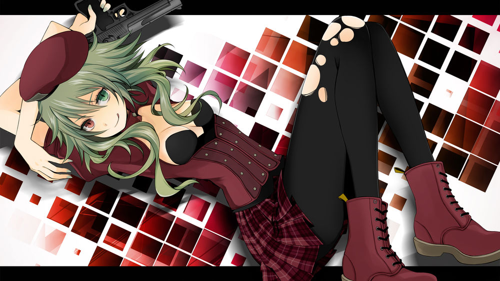 Обои для рабочего стола Vocaloid Gumi Megpoid / Вокалоид Гуми Мегпоид с пистолетом в руке