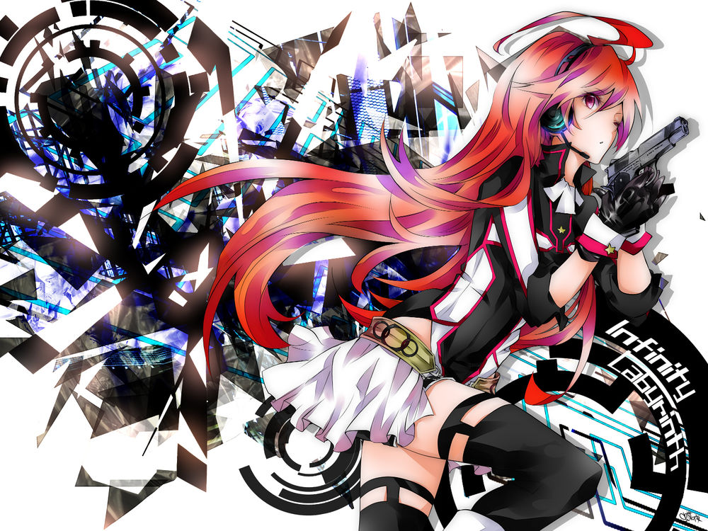 Обои для рабочего стола Vocaloid Miki / Вокалоид Мики с пистолетом в руках