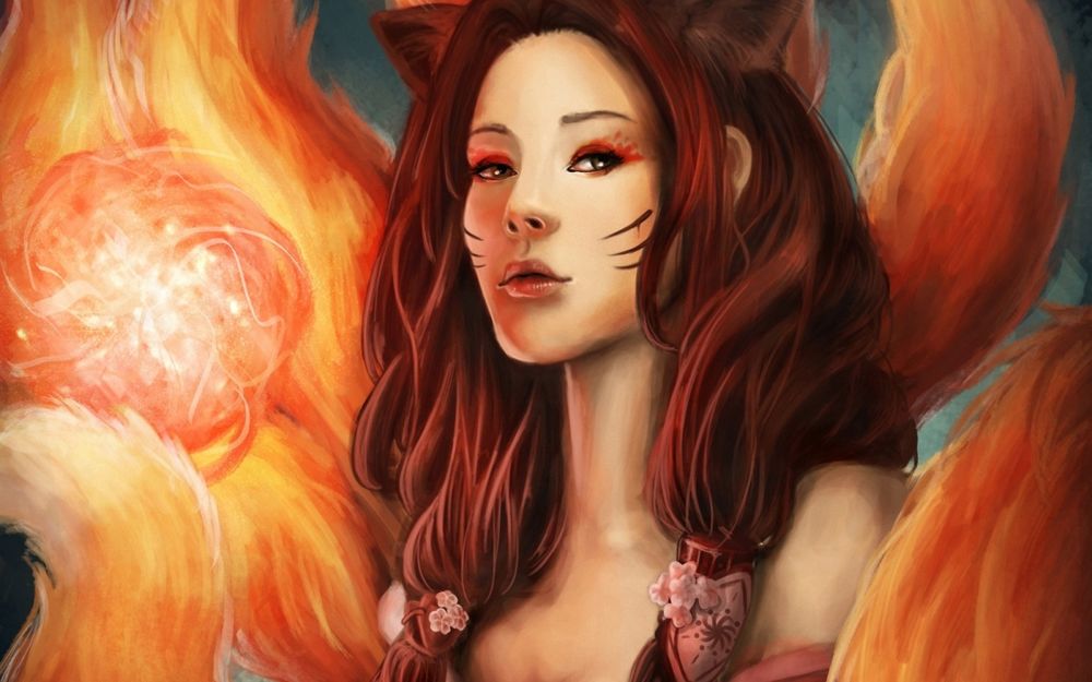 Обои для рабочего стола Девушка-лисица / Ahri / Ари, персонаж из игры League of Legends / Лига Легенд