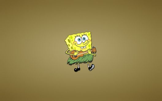 Обои на рабочий стол Губка Боб / Sponge Bob из мультсериала Губка Боб Квадратные Штаны / Sponge Bob Square Pants в гавайском наряде играет на гитаре