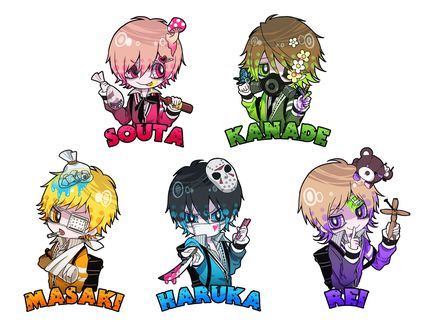 Обои на рабочий стол Пять персонажей из аниме чибиков (SOUTA, KANADE, MASAKI, HARUKA, REE)