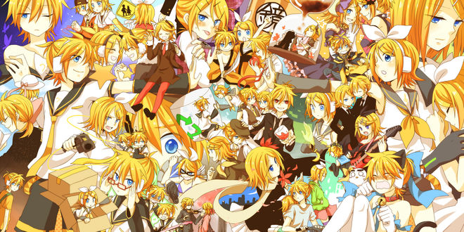Обои на рабочий стол Vocaloid Kagamine Rin / Вокалоид Кагамине Рин и Vocaloid Kagamine Len / Вокалоид Кагамине Лен