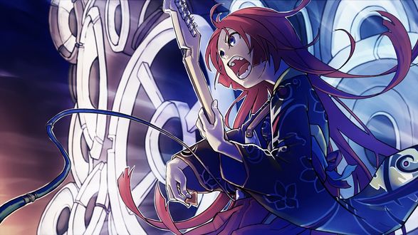 Обои на рабочий стол Namine Ritsu / Намине Ритсу играет на гитаре из игры UTAU
