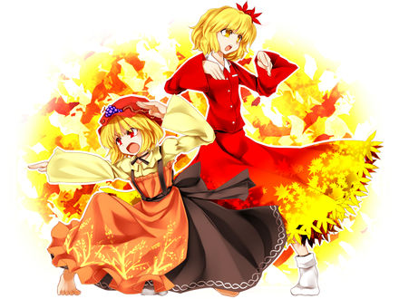 Обои на рабочий стол Aki Minoriko / Аки Минорико и Aki Shizuha / Аки Сидзуха из игры Touhou Project / Проект Восток