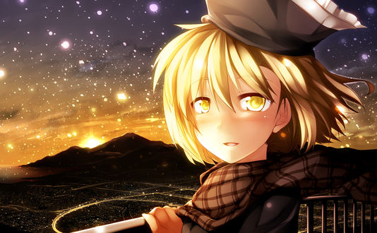 Обои на рабочий стол Lunasa Prismriver / Лунаса Призмривер на фоне звездного неба из игры Touhou Project / Проект Восток