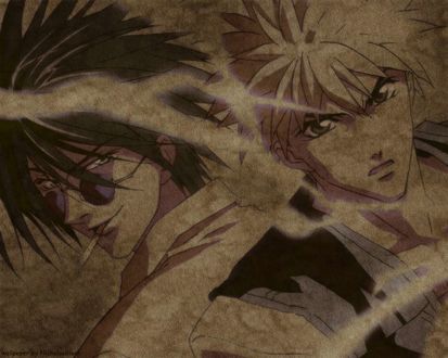 Обои на рабочий стол Amano Ginji / Амано Гинджи и Ban Mido / Бан Мидо из аниме Getbackers / Агенство по возврату утраченного