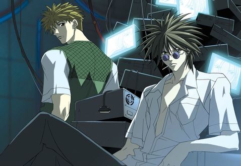Обои на рабочий стол Amano Ginji / Амано Гинджи и Ban Mido / Бан Мидо из аниме Getbackers / Агенство по возврату утраченного