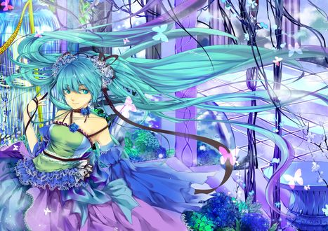Обои на рабочий стол Вокалоид Хатсуне Мику / Vocaloid Hatsune Miku в пышном платье