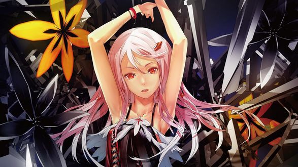 Обои на рабочий стол Yuzuriha Inori / Юдзуриха Инори с розовыми волосами, персонаж из аниме Guilty Crown / Корона Вины, art by Redjuice