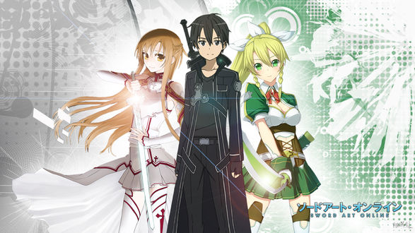 Обои на рабочий стол Асуна, Kирито и Лифа / Asuna, Kirito, Lufa из аниме Мастера меча онлайн / Sword Art Online