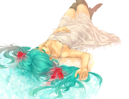 Обои на рабочий стол Vocaloid Miku Hatsune / Вокалоид Мику Хатсуне, art by rivaste