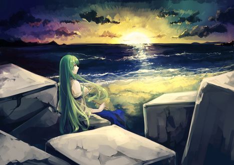 Обои на рабочий стол Kochiya Sanae / Котия Санаэ из игры Touhou Project / Проект Восток, art by kalalasan (artist)