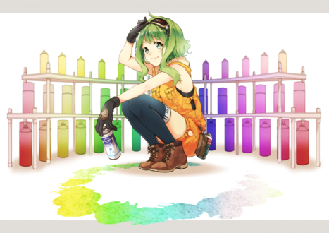 Обои на рабочий стол Vocaloid Gumi Megpoid / Вокалоид Гуми Мегпоид держит баллончик с краской
