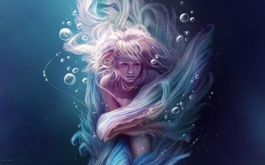 Обои на рабочий стол Девушка - русалка под водой, автор Magda Saramak