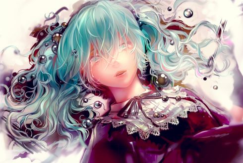 Обои на рабочий стол Плачущая Vocaloid Hatsune Miku / Вокалоид Хатсуне Мику, art by si (pixiv)