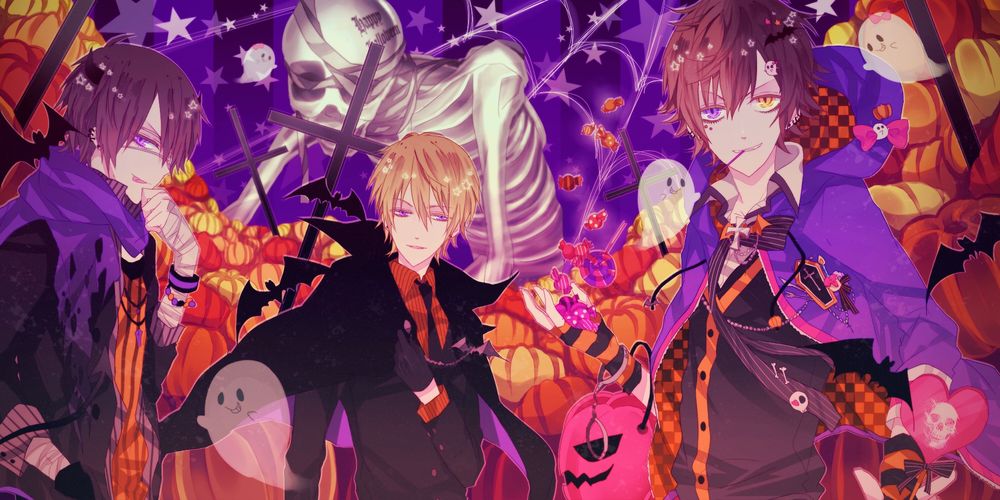 Обои для рабочего стола Три парня в на фоне празднования Хэллоуина / Halloween