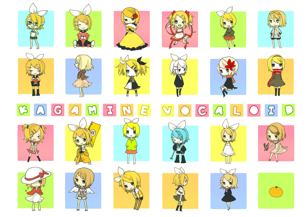 Обои для рабочего стола Vocaloid Kagamine Rin / Вокалоид Кагамине Рин в разных костюмах и в виде чиби