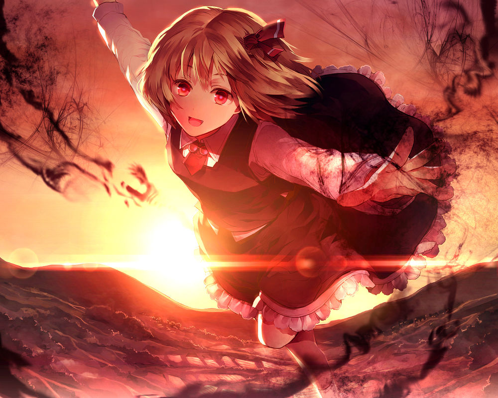 Обои на рабочий стол Rumia / Румия из игры Проект Восток / Touhou Project,  art by Sunakumo, обои для рабочего стола, скачать обои, обои бесплатно