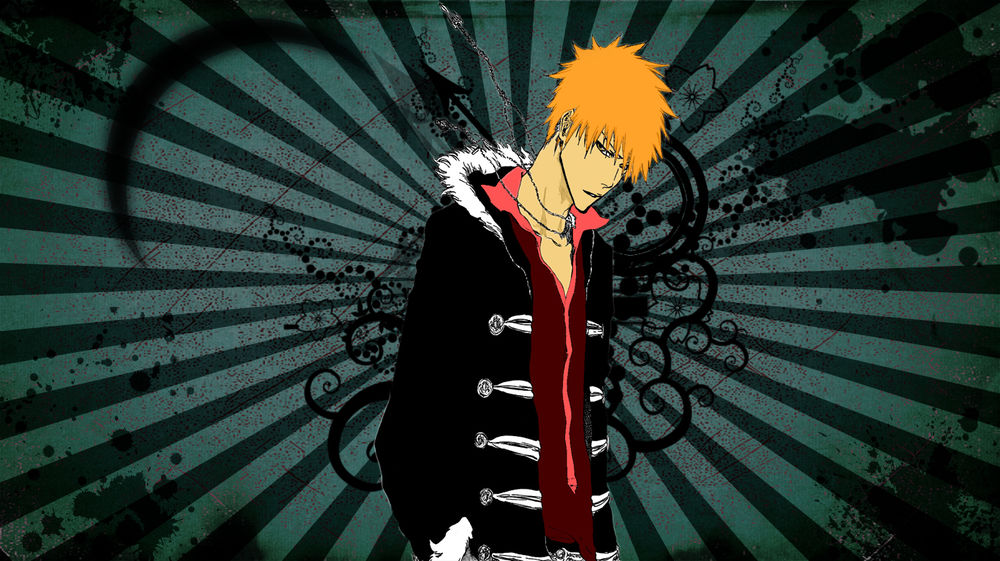 Обои для рабочего стола Куросаки Ичиго / Kurosaki Ichigo из аниме Блич / Bleach на сером фоне
