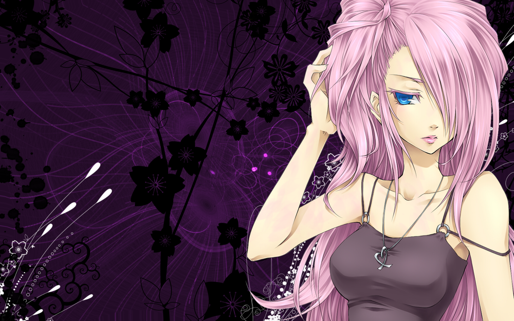 Обои для рабочего стола Vocaloid Megurine Luka / Вокалоид Мегурине Лука, изображенная на фиолетовом фоне