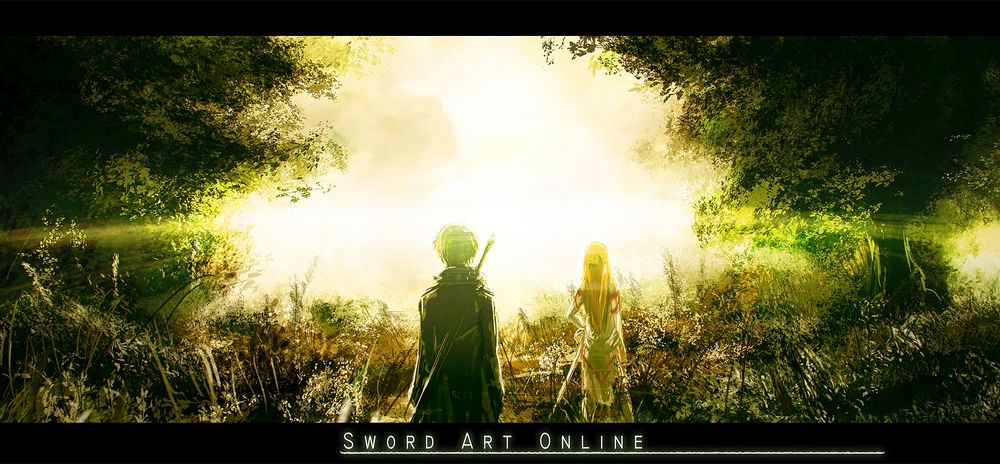 Обои для рабочего стола Юки Асуна / Yuuki Asuna и Киригая Казуто / Kirigaya Kazuto из аниме Мастера меча онлайн / Sword Art Online