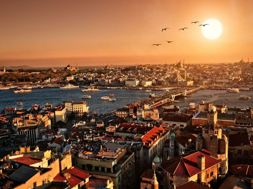 Обои для рабочего стола Закат солнца над Стамбулом / Istanbul, Turkey / Турция