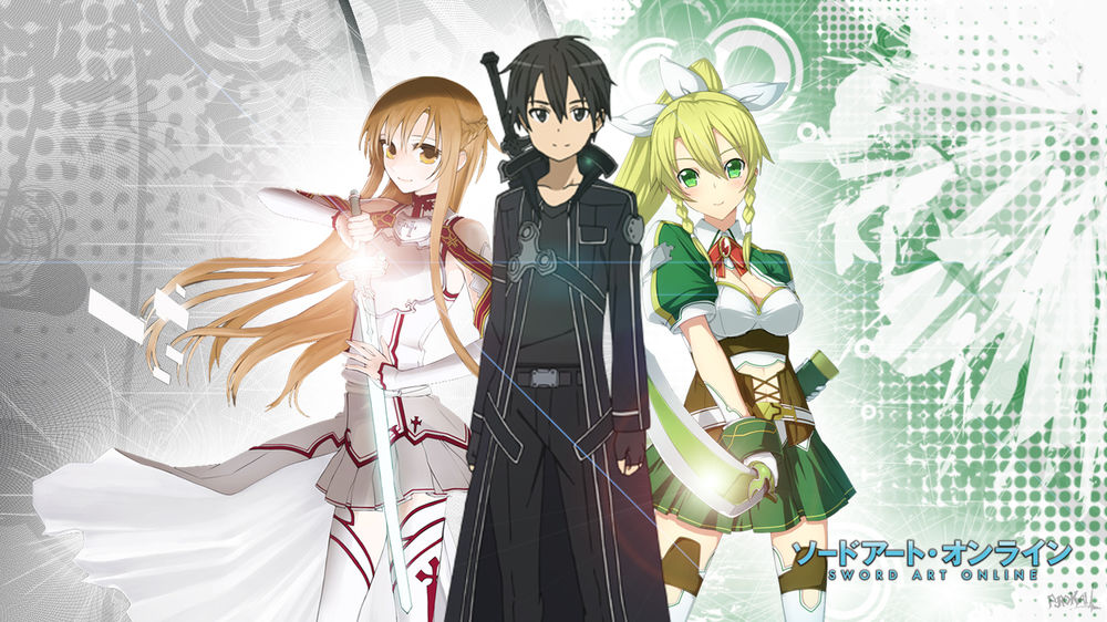 Обои для рабочего стола Асуна, Kирито и Лифа / Asuna, Kirito, Lufa из аниме Мастера меча онлайн / Sword Art Online