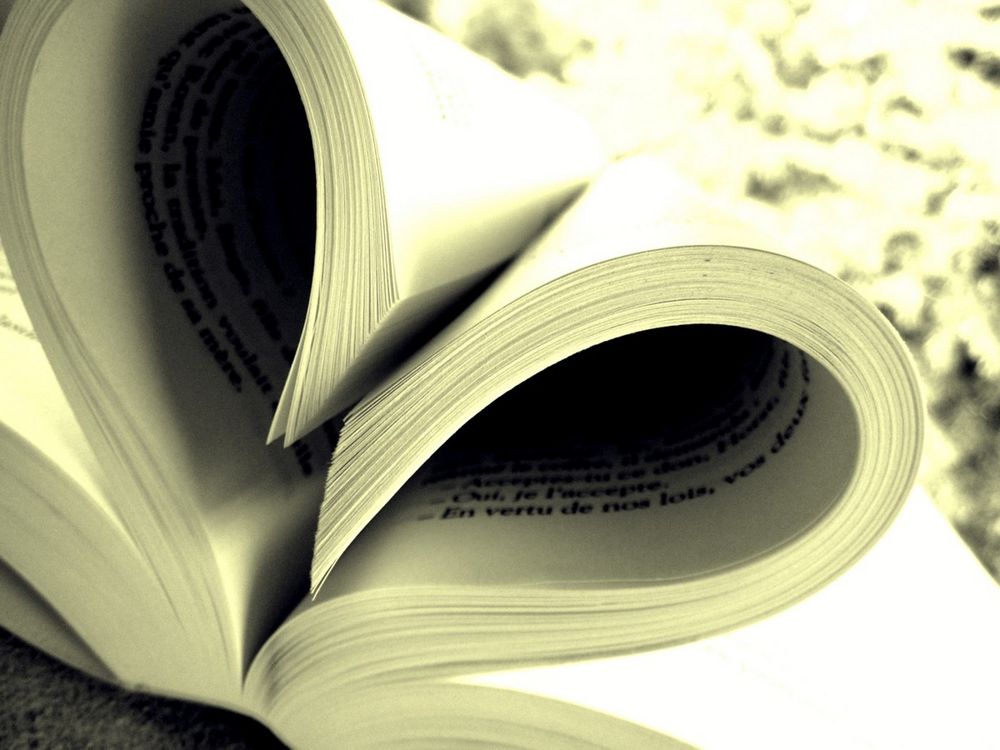 Обои для рабочего стола Страницы книги сложены в сердце