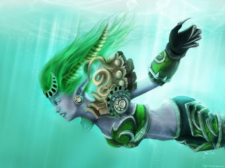 Обои на рабочий стол Изера плывет под водой, арт к игре World Of Warcraft