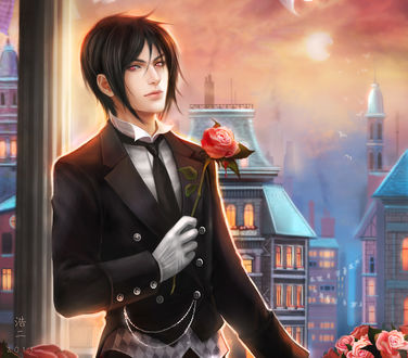 Обои на рабочий стол Sebastian Michaelis / Себастьян Михаэлис из аниме Dark Butler / Kuro Shitsuji / Темный дворецкий