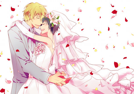 Anime guy carrying girl bridal style