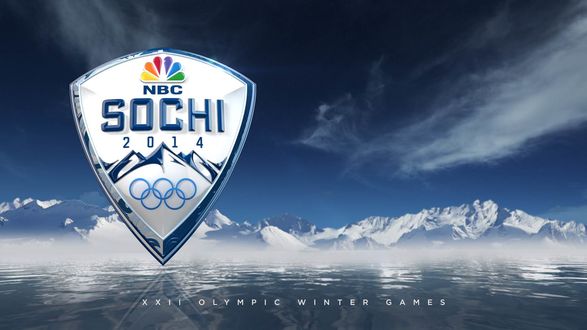 Обои на рабочий стол Заставка канала NBC для Олимпийских игр в Сочи 2014 / Sochi 2014, на фоне моря у подножия гор (NBC XXII OLYMPIC WINTER GAMES)