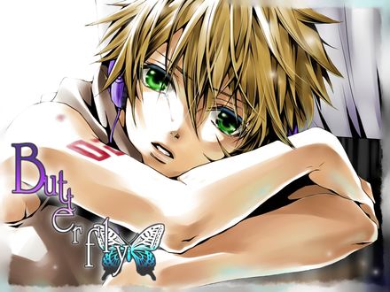 Обои на рабочий стол Vocaloid Kagamine Len / Вокалоид Кагамине Лен (Butterfly / Бабочка), арт мангаки Hakuseki