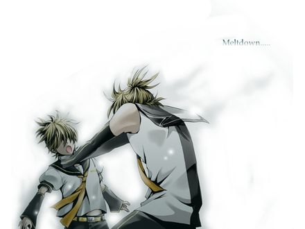 Обои на рабочий стол Vocaloid Kagamine Len / Вокалоид Кагамине Лен душит другого себя, арт мангаки Hakuseki