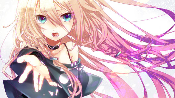 Обои на рабочий стол Vocaloid IA / Вокалоид Айя протягивает руку навстречу, арт мангаки Tsukasa Kinako