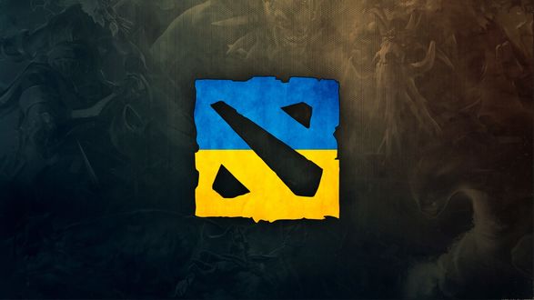 Обои на рабочий стол Логотип известной многопользовательской стратегии Dota 2 / Дота 2 разукрашен цветами флага Украины / Ukraine