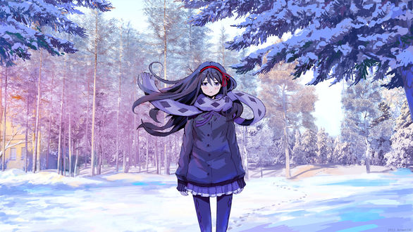Обои на рабочий стол Homura Akemi / Хомура Акэми из аниме Mahou Shoujo Madoka&;Magika / Девочка-волшебница Мадока