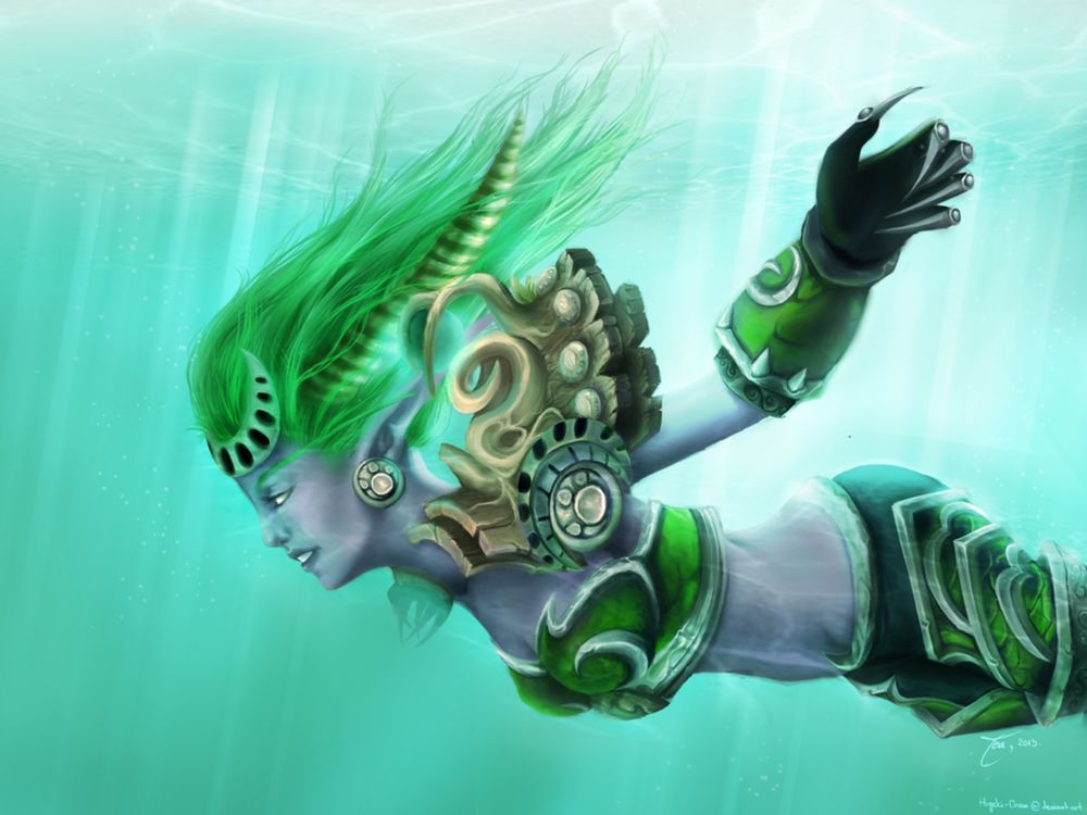 Обои для рабочего стола Изера плывет под водой, арт к игре World Of Warcraft