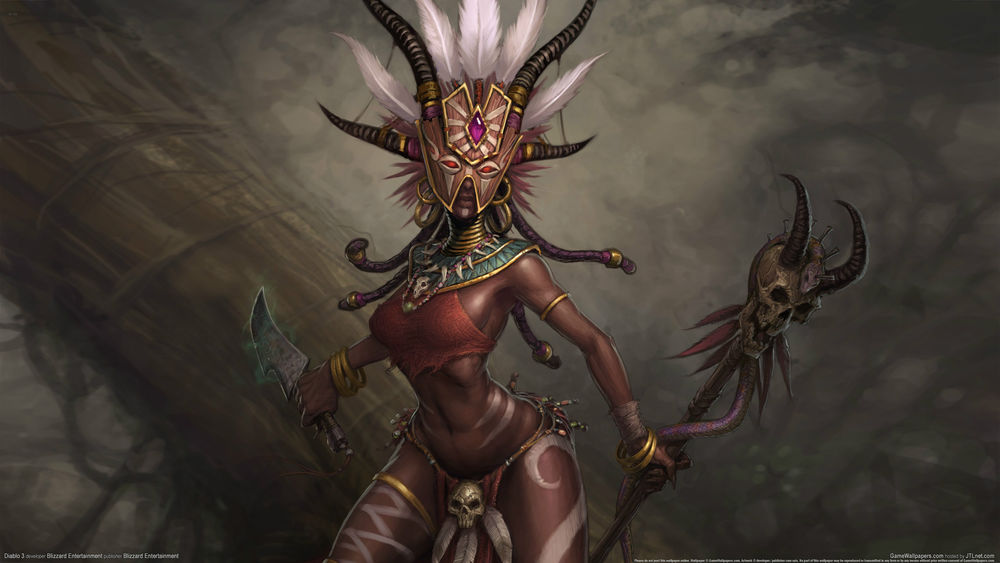 Обои для рабочего стола Шаманка / Witch Doctor, арт к игре Diablo 3